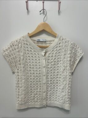 Zara Crochet Cream Short-Sleeve Cardigan